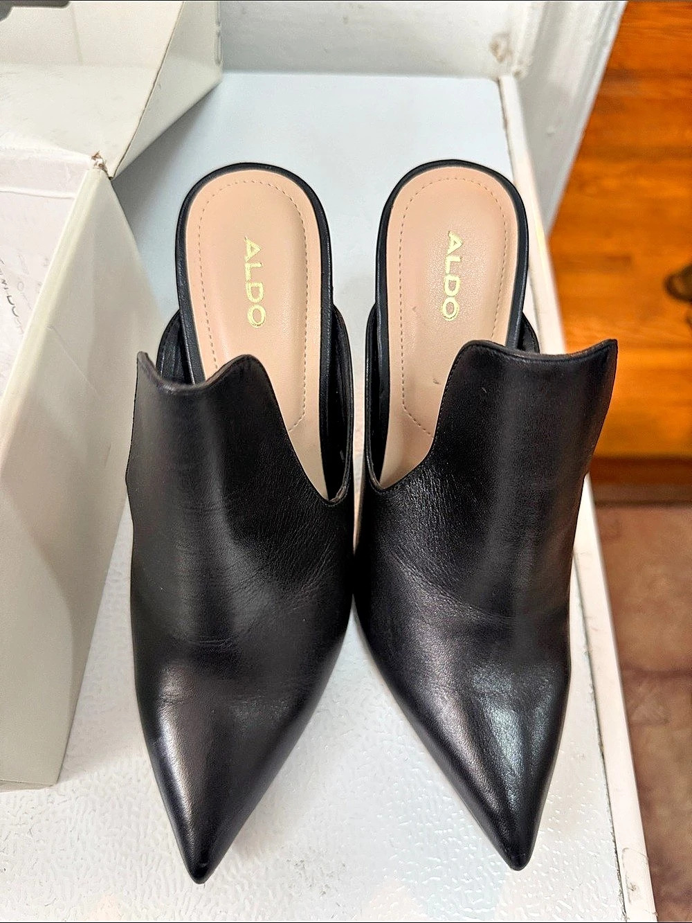 Aldo Tenno-97 Black Pointed-Toe Mule Heels US 8 Like New